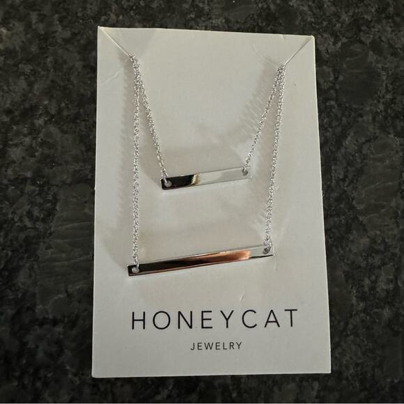 HONEYCAT DOUBLE LAYERED BAR NECKLACE IN SILVER | MINIMALIST DELICATE JEWELRY - Picture 1 of 3